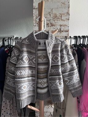Carter's Gray and Cream Fair Isle Zip-Up Sweater Jacket
